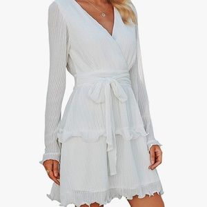 COPY - Whitel long sleeve v neck short dress with ruffles